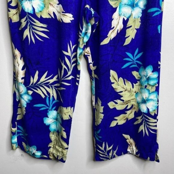 Vintage White Stag Size L Blue Tropical Hawaiian Floral Cropped Wide Leg Pants - Picture 4 of 12